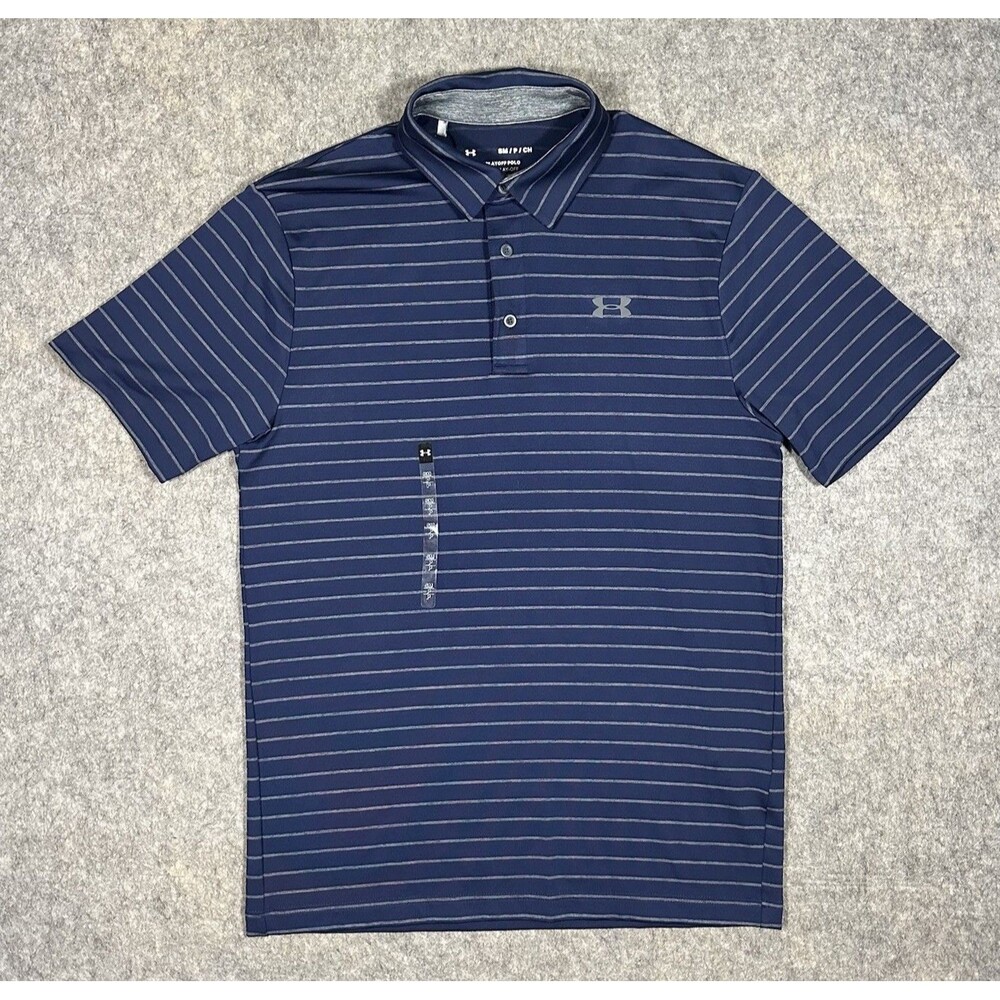 Under Armour The Playoff Polo Shirt Men’s S Midnight Navy/Gray Core Stripe Golf